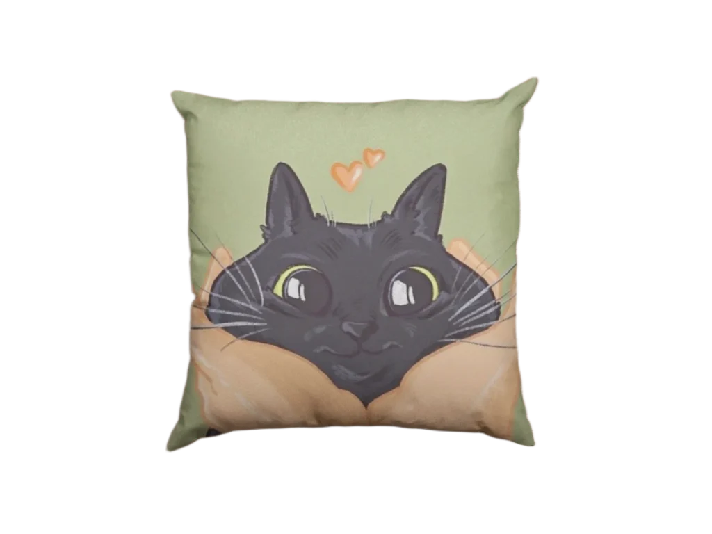 green with a heart Void Cat Pillowcase for black cat lovers