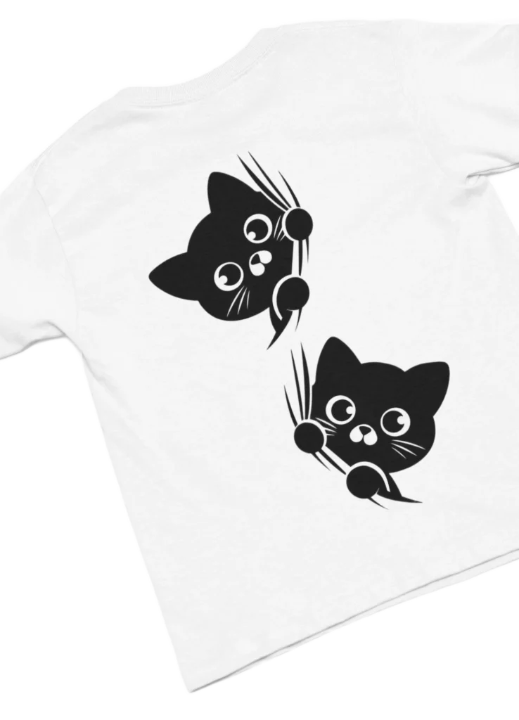 white t-shirt with black cat fun design