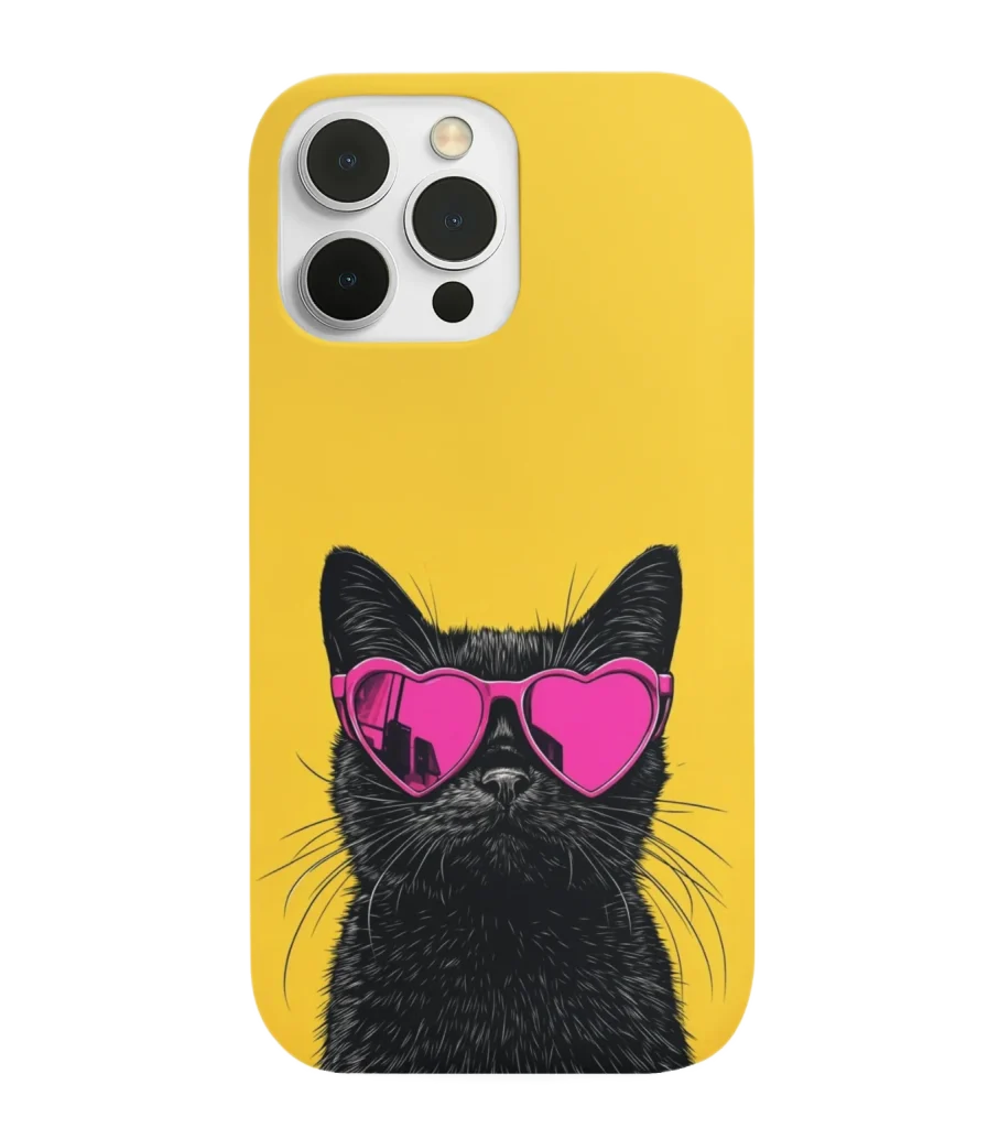 yellow silicone case with black cat design