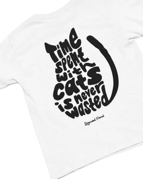 white t-shirt with black cat fun design